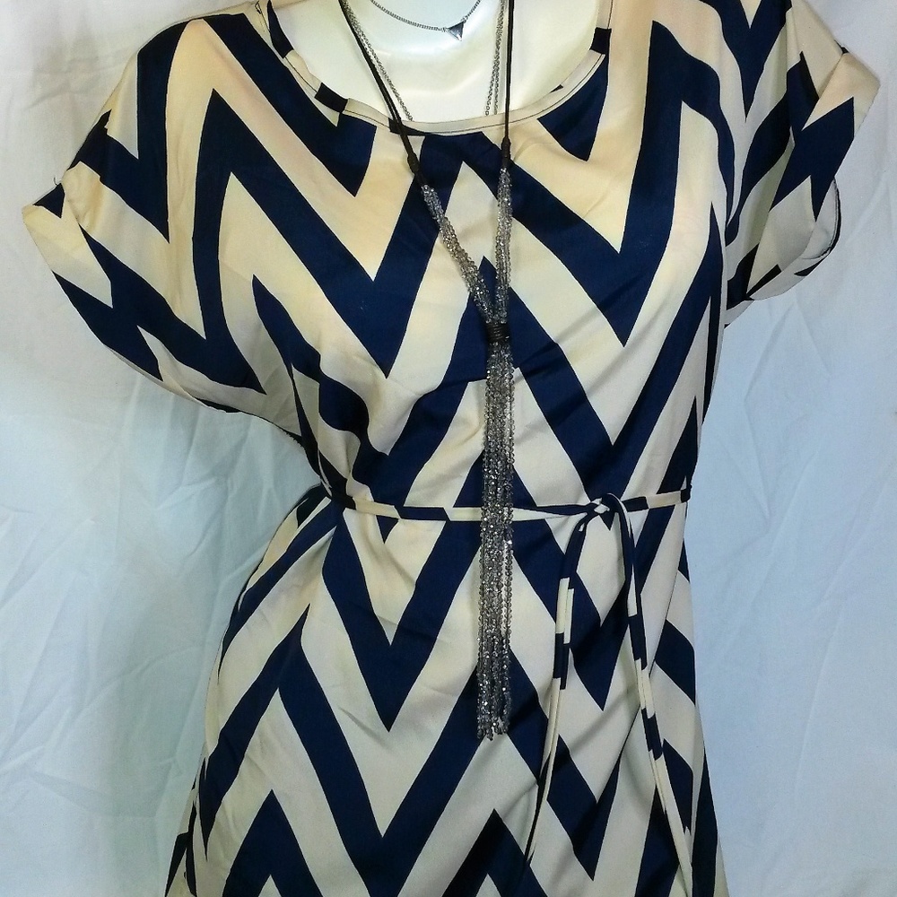 Noble U Navy and Cream Chevron Mini Dress